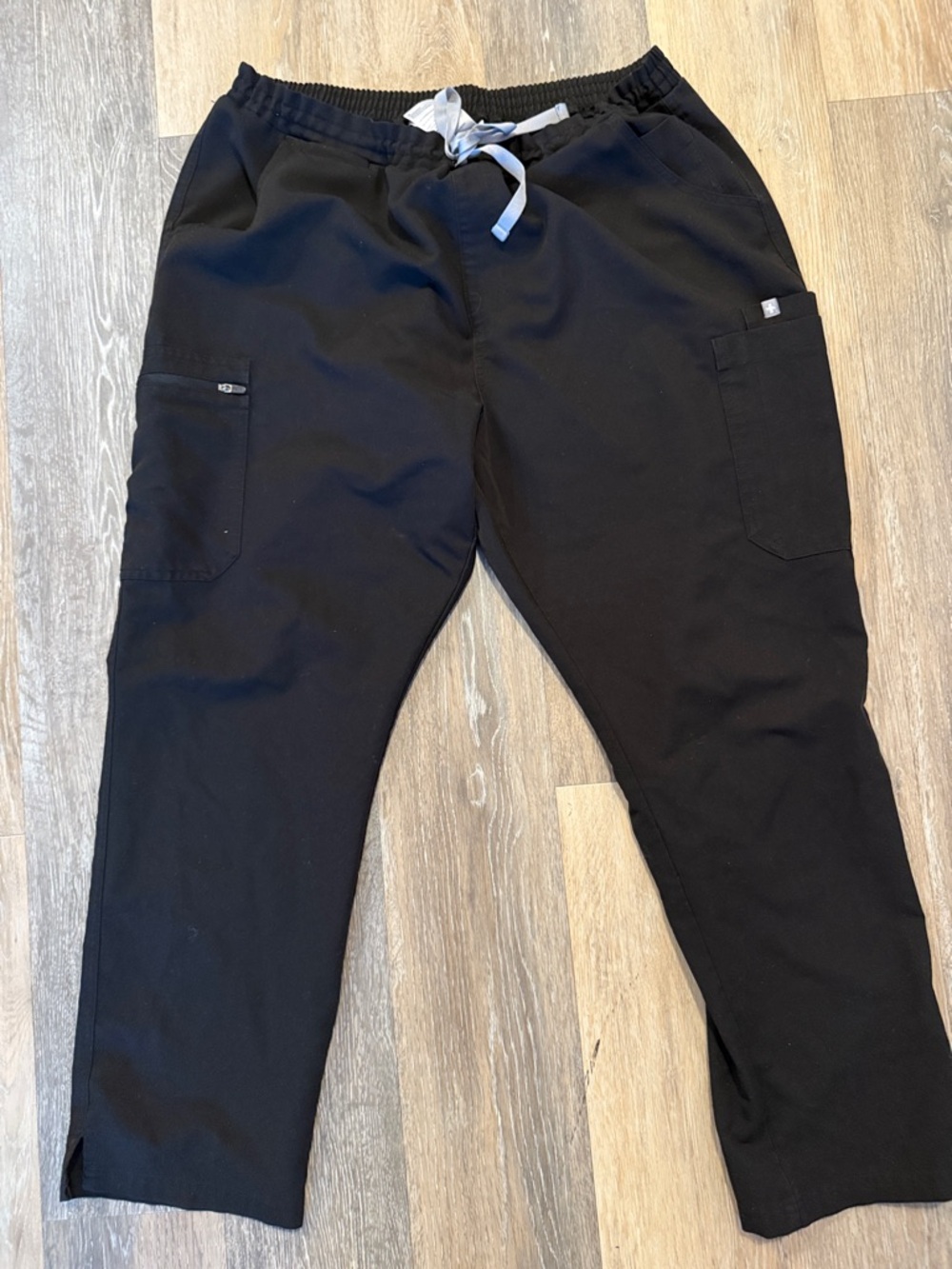 Figs Black Cargo Scrub Pants with Gray Drawstring